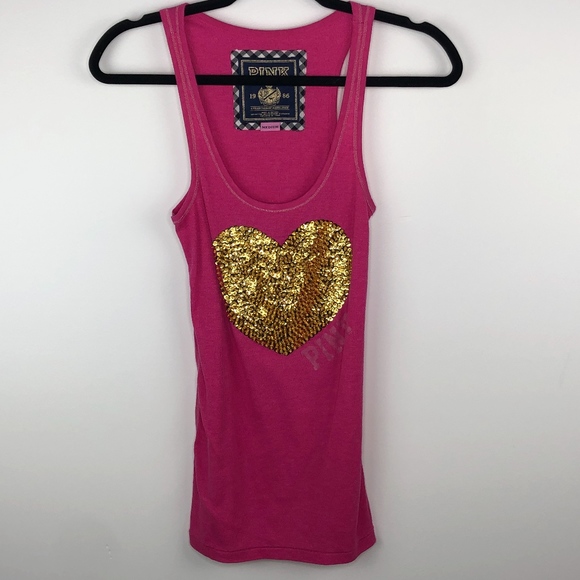 PINK Victoria's Secret Tops - PINK Victoria's Secret Gold Sequin Heart Tank M